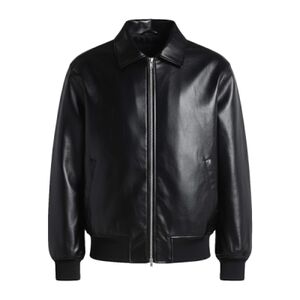 Unisex PU Leather Collared Varsity Jacket Thumbnail