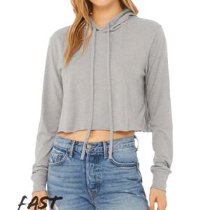 Women’s Triblend Crop Long Sleeve Hoodie Tee Thumbnail